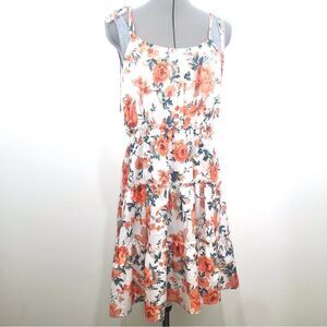 C+D+M Orange Floral Print Tiered Ruffle Halter Dress